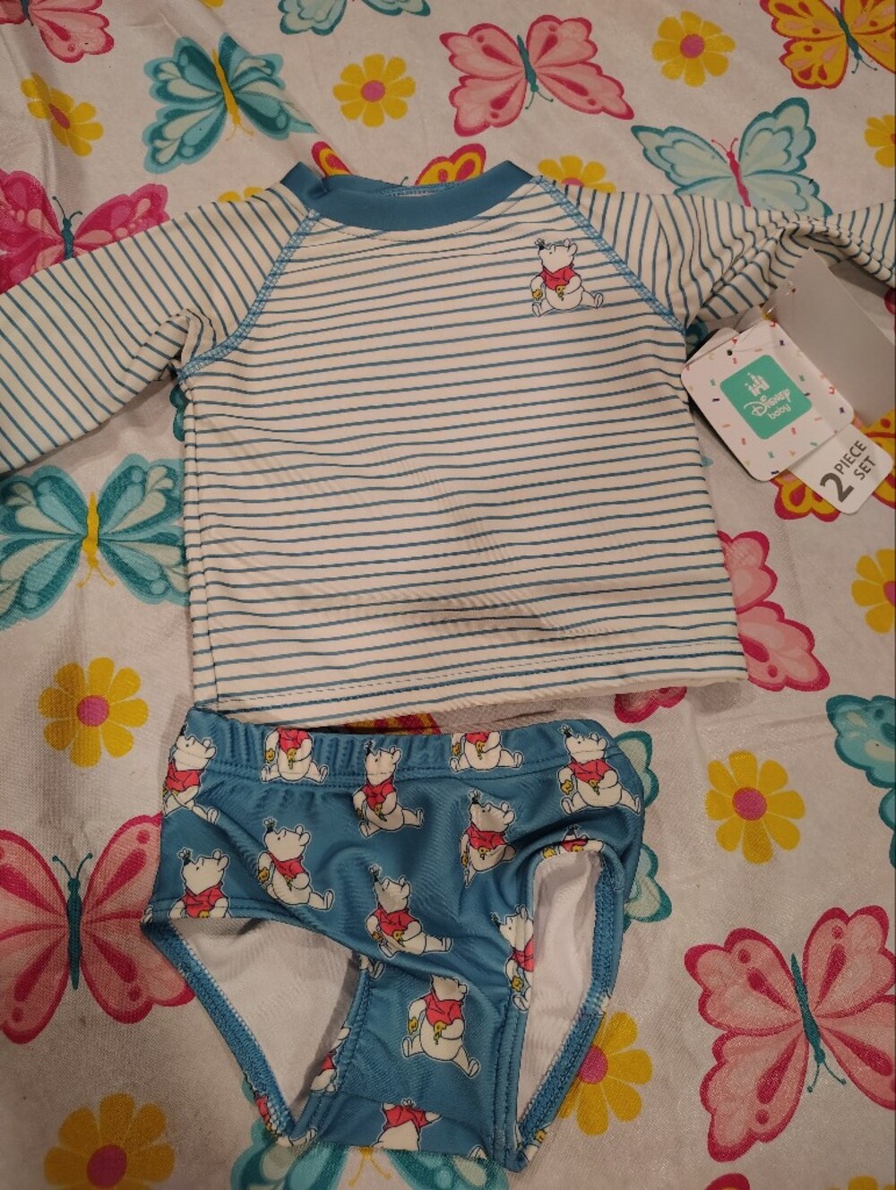 Disney Kids Pajama Set Blue and White Striped 2-Piece